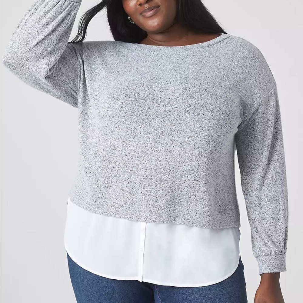 Lane Bryant Classic Long-Sleeve Top with Shirttail Hem Heather Grey 18/20 - Picture 3 of 9